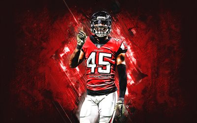 Deion Jones, Atlanta Falcons, NFL, american football, portrait, red stone background, National Football League