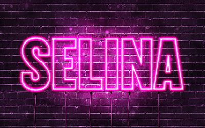 Selina, 4k, isimleri, Bayan isimleri, Selina ismi, mor neon ışıkları Selina adı, Doğum g&#252;n&#252;n kutlu olsun Selina, pop&#252;ler Alman kadın isimleri, resimli duvar kağıtları