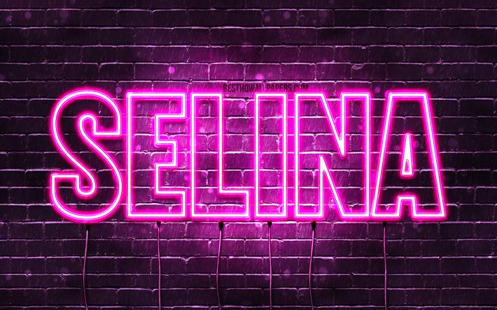Selina, 4k, fondos de pantalla con los nombres, los nombres femeninos, Selina nombre, p&#250;rpura luces de ne&#243;n, Feliz Cumplea&#241;os Selina, popular alem&#225;n nombres femeninos, imagen con Selina nombre