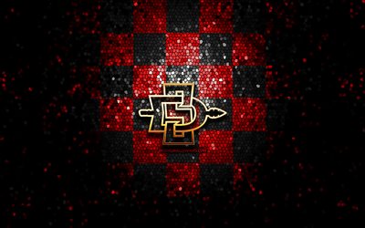 San Diego State Aztecs, glitter logo, NCAA, red black checkered background, USA, american football team, San Diego State Aztecs logo, mosaic art, american football, America
