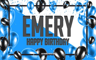 Feliz Cumplea&#241;os Emery, Globos de Cumplea&#241;os de Fondo, Emery, fondos de pantalla con los nombres, Emery Feliz Cumplea&#241;os, Globos Azules Cumplea&#241;os de Fondo, tarjeta de felicitaci&#243;n, Emery Cumplea&#241;os