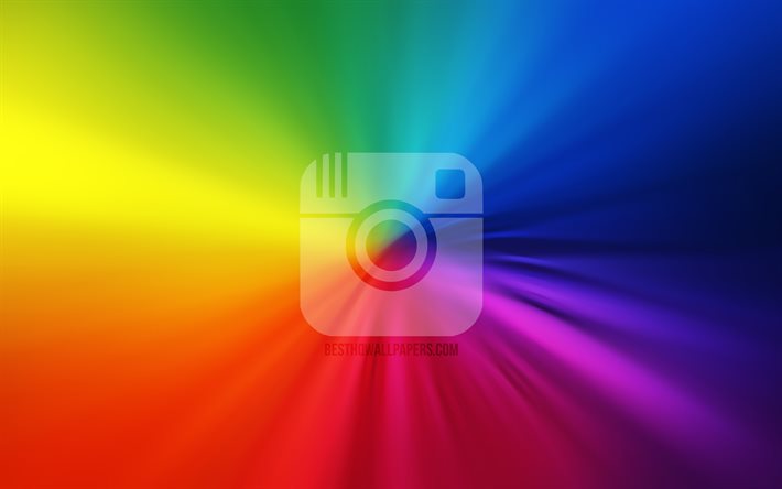 Instagramのロゴ, 4k, 渦, 社会的ネットワーク, 虹の背景, 創造, 作品, ブランド, Instagram