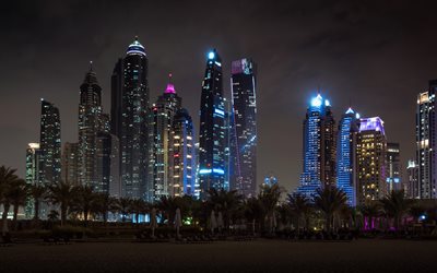 dubai, vae, nacht, stadt, skyline, moderne geb&#228;ude, vereinigte arabische emirate