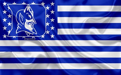 دوق الأزرق الشياطين, فريق كرة القدم الأمريكية, الإبداعية العلم الأمريكي, الأزرق الراية البيضاء, NCAA, دورهام, ولاية كارولينا الشمالية, الولايات المتحدة الأمريكية, دوق الشياطين الأزرق شعار, شعار, الحرير العلم, كرة القدم الأمريكية