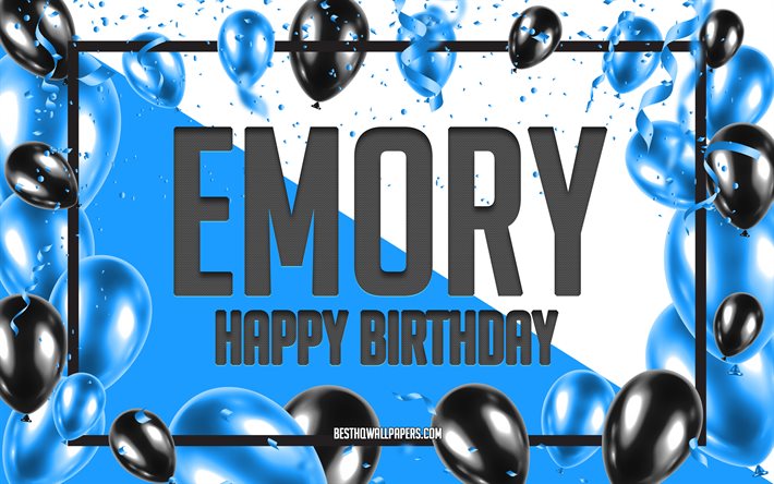 Happy Birthday Emory, Birthday Balloons Background, Emory, wallpapers with names, Emory Happy Birthday, Blue Balloons Birthday Background, greeting card, Emory Birthday