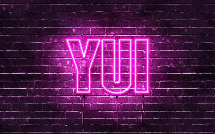 Yui, 4k, pap&#233;is de parede com os nomes de, nomes femininos, Yui nome, roxo luzes de neon, Feliz Anivers&#225;rio Yui, popular japon&#234;s nomes femininos, imagem com nome de Yui