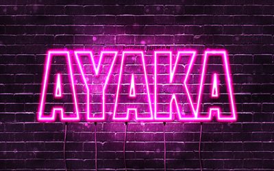 Ayaka, 4k, wallpapers with names, female names, Ayaka name, purple neon lights, Happy Birthday Ayaka, popular japanese female names, picture with Ayaka name