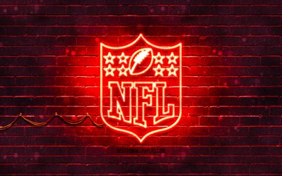 NFL red logo, 4k, red brickwall, National Football League, NFL logo, american football league, NFL neon logo, NFL