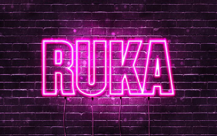 Ruka, 4k, pap&#233;is de parede com os nomes de, nomes femininos, Ruka nome, roxo luzes de neon, Feliz Anivers&#225;rio Ruka, popular japon&#234;s nomes femininos, imagem com Ruka nome