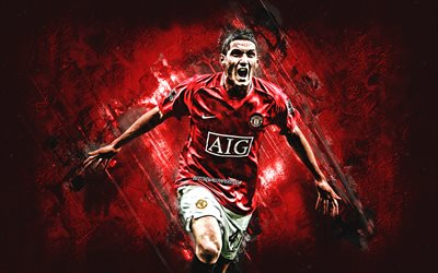 Federico Macheda, Manchester United, italian football player, portrait, red stone background, football