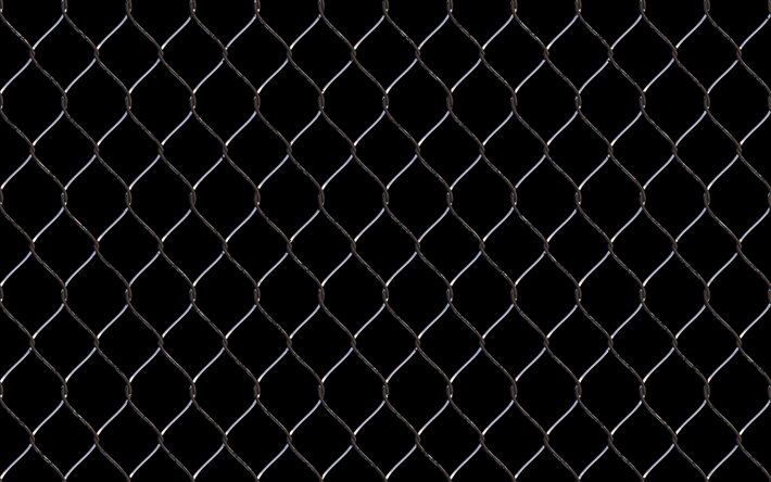maglia di metallo su sfondo nero, mesh recinzione, rete metallica, la texture di sfondo con maglia metallica