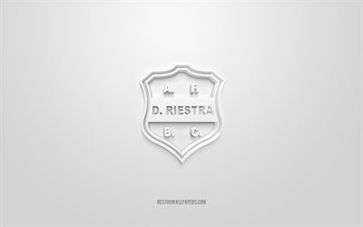 Deportivo Riestra, yaratıcı 3D logo, beyaz arka plan, Arjantinli futbol takımı, Primera B Nacional, Buenos Aires, Arjantin, 3d sanat, futbol, Deportivo Riestra 3d logo
