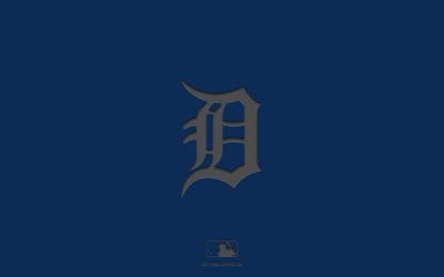 Detroit Tigers, sininen tausta, amerikkalainen baseball-joukkue, Detroit Tigers -tunnus, MLB, Michigan, USA, baseball, Detroit Tigers-logo