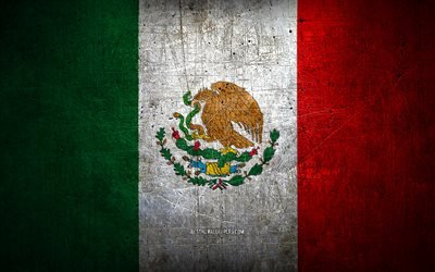 Bandiera messicana in metallo, arte grunge, Paesi nordamericani, Giorno del Messico, simboli nazionali, Bandiera messicana, bandiere metalliche, Bandiera del Messico, Nord America, Messico