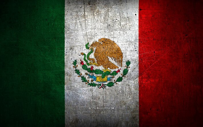 Mexican metal flag, grunge art, North American countries, Day of Mexico, national symbols, Mexico flag, metal flags, Flag of Mexico, North America, Mexican flag, Mexico