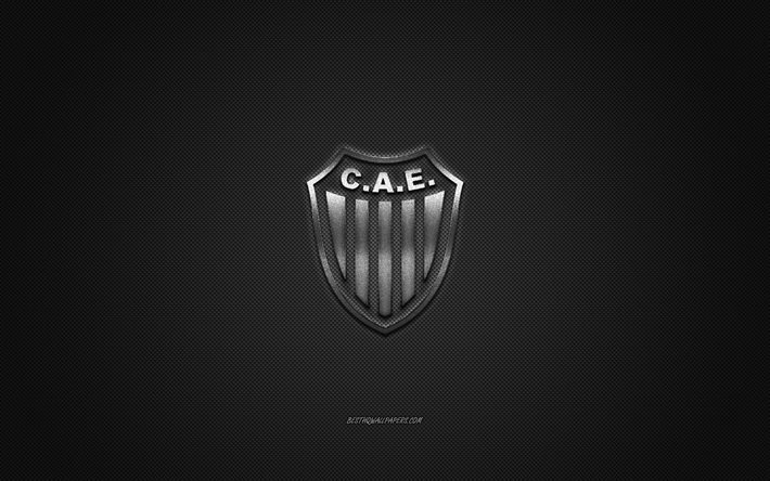 CA Estudiantes, club de football argentin, logo gris, fond gris en fibre de carbone, Primera B Nacional, football, Buenos Aires, Argentine, logo CA Estudiantes