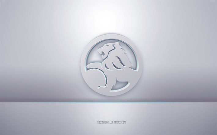 هولدن شعار أبيض ثلاثي الأبعاد, خلفية رمادية, شعار هولدن, الفن الإبداعي 3D, هولدن, 3d شعار