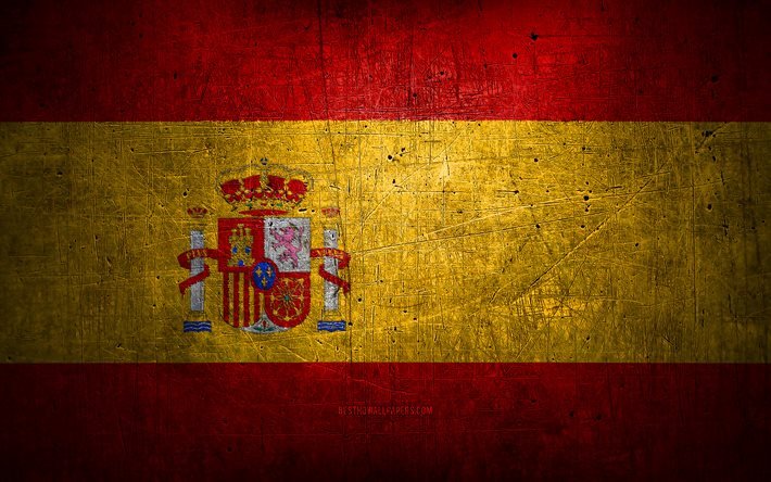 Espanjan metallilippu, grunge-taide, Euroopan maat, Espanjan päivä, kansalliset symbolit, Espanjan lippu, metalliliput, Eurooppa, Espanja