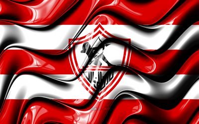 Zamalek bandiera, 4k, rosso e bianco 3D onde, EPL, squadra di calcio egiziana, calcio, Zamalek logo, Premier League Egiziana, Zamalek SC, Zamalek FC