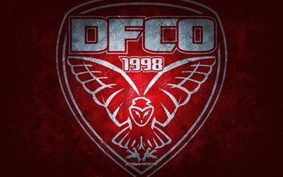 Dijon FCO, French football team, red background, Dijon FCO logo, grunge art, Ligue 2, France, football, Dijon FCO emblem