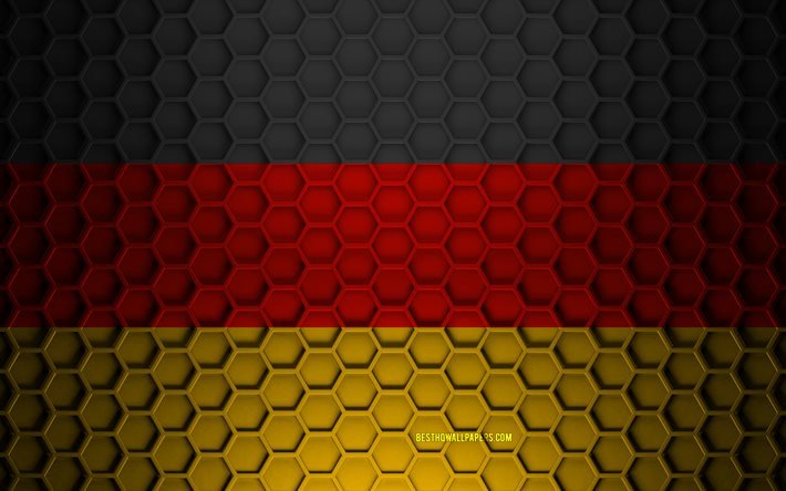 Drapeau de l&#39;Allemagne, texture des hexagones 3d, Allemagne, texture 3d, drapeau de l&#39;Allemagne 3d, texture en m&#233;tal, drapeau de l&#39;Allemagne