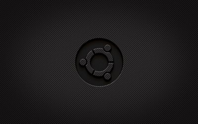Logo carbone Ubuntu, 4k, art grunge, fond carbone, cr&#233;atif, logo noir Ubuntu, Linux, logo Ubuntu, Ubuntu