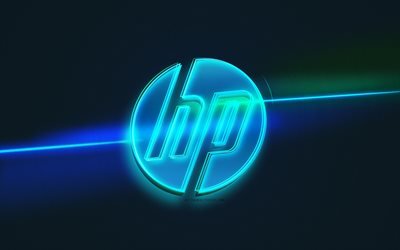 HP-logotyp, Hewlett-Packard, ljuskonst, HP-emblem, bakgrund med blått ljus, kreativ konst, HP, Hewlett-Packard-logotyp