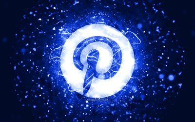 Pinterest koyu mavi logo, 4k, koyu mavi neon ışıkları, yaratıcı, koyu mavi soyut arka plan, Pinterest logosu, sosyal ağ, Pinterest