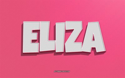 Eliza, pink lines background, wallpapers with names, Eliza name, female names, Eliza greeting card, line art, picture with Eliza name
