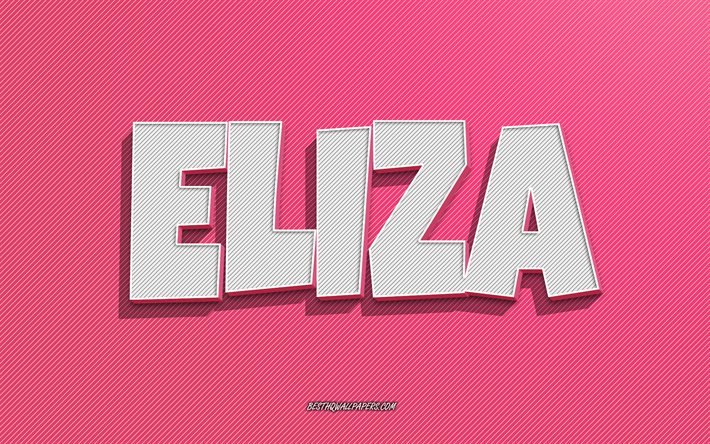 Eliza, fond de lignes roses, fonds d&#39;&#233;cran avec des noms, nom Eliza, noms f&#233;minins, carte de voeux Eliza, dessin au trait, photo avec nom Eliza