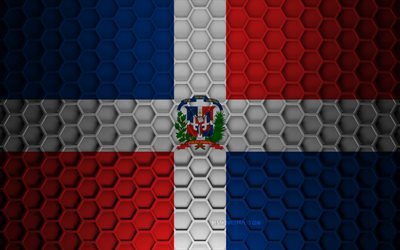 Dominik Cumhuriyeti bayrağı, 3d altıgenler doku, Dominik Cumhuriyeti, 3d doku, Dominik Cumhuriyeti 3d bayrak, metal doku, bayrak