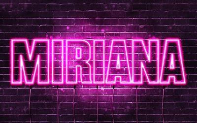 Miriana, 4k, wallpapers with names, female names, Miriana name, purple neon lights, Happy Birthday Miriana, popular arabic female names, picture with Miriana name