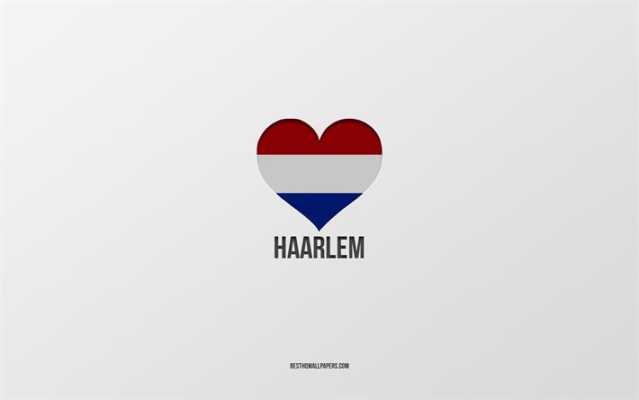 Jag &#228;lskar Haarlem, holl&#228;ndska st&#228;der, Day of Haarlem, gr&#229; bakgrund, Haarlem, Nederl&#228;nderna, Holl&#228;ndsk flagghj&#228;rta, favoritst&#228;der, Love Haarlem