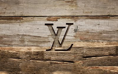 Louis Vuitton wooden logo, 4K, wooden backgrounds, fashion brands, Louis Vuitton logo, creative, wood carving, Louis Vuitton