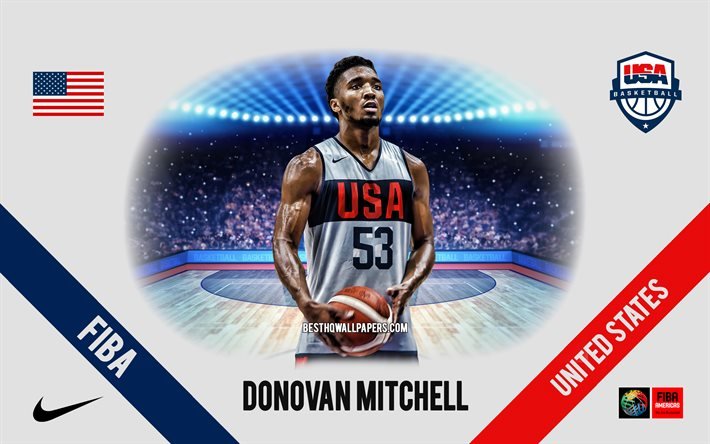 Donovan Mitchell, USA: s basketbollslag, amerikansk basketspelare, NBA, portr&#228;tt, USA, basket