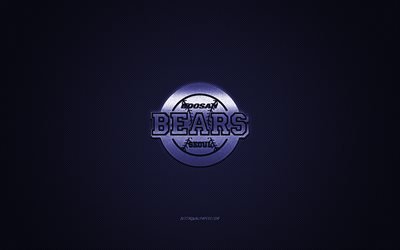 Doosan Bears, clube de beisebol sul-coreano, KBO League, logotipo azul, fundo azul de fibra de carbono, beisebol, Seul, Coreia do Sul, logotipo Doosan Bears