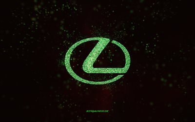 Lexus glitter logo, 4k, black background, Lexus logo, green glitter art, Lexus, creative art, Lexus green glitter logo