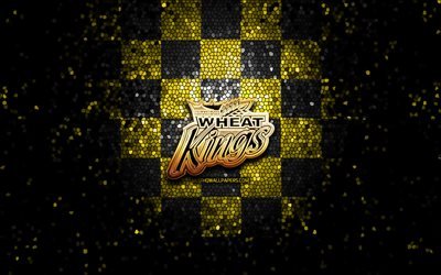 Brandon Wheat Kings, glitter logo, WHL, yellow black checkered background, hockey, canadian hockey team, Brandon Wheat Kings logo, mosaic art, canadian hockey league
