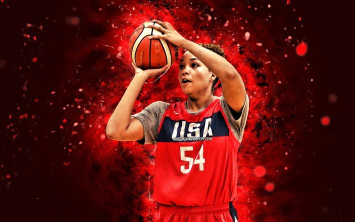 Napheesa Collier, 4k, Squadra Nazionale USA di Basket Femminile, luci al neon rosse, basket, squadra nazionale di basket femminile USA, creativo, Napheesa Collier 4K