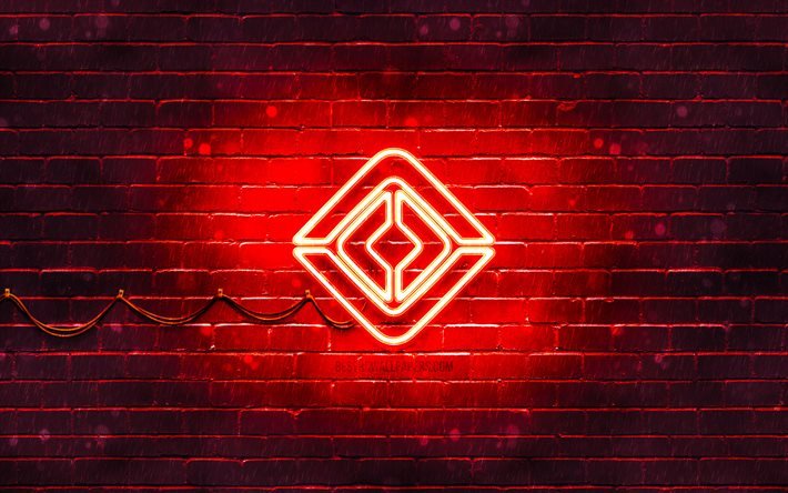 Rivian logo rosso, 4k, muro di mattoni rosso, logo Rivian, marche di automobili, logo Rivian neon, Rivian