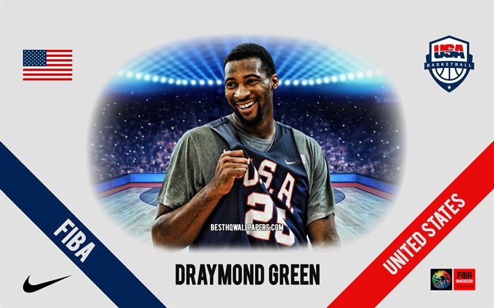 Draymond Green, sele&#231;&#227;o nacional de basquete dos Estados Unidos, jogador de basquete americano, NBA, retrato, EUA, basquete