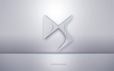 DS 3d white logo, gray background, DS logo, creative 3d art, DS, 3d emblem