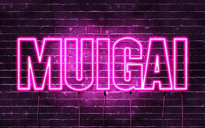 Muigai, 4k, wallpapers with names, female names, Muigai name, purple neon lights, Happy Birthday Muigai, popular arabic female names, picture with Muigai name