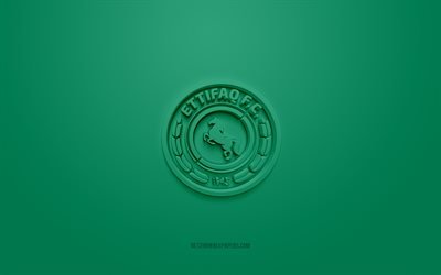 Al-Ettifaq FC, creative 3D logo, green background, SPL, Saudi Arabian football Club, Saudi Professional League, Dammam, Saudi Arabia, 3d art, football, Al-Ettifaq FC 3d logo