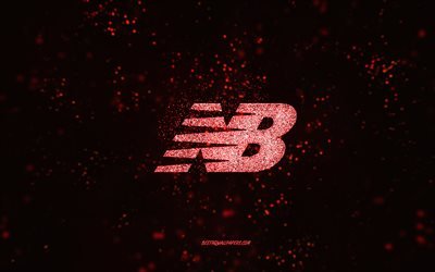 Logotipo brilhante da New Balance, 4k, fundo preto, logotipo da New Balance, arte com glitter vermelho, New Balance, arte criativa, logotipo com glitter vermelho da New Balance