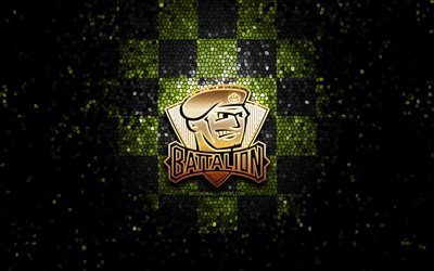 North Bay Battalion, glitter logo, OHL, green black checkered background, hockey, canadian hockey team, North Bay Battalion logo, mosaic art, Canada
