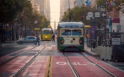 سان فرانسيسكو, الشارع, الترام القديم, السيارات, ca