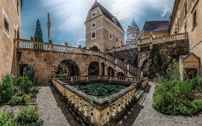 renacimiento, patio, el castillo de rosenberg, austria