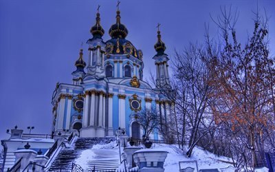 winter evening, baroque, st andrew&#39;s church, kiev