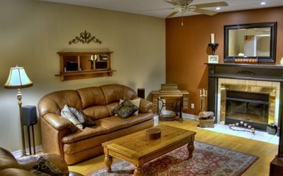 sofa, fireplace, living room interior, coffee table